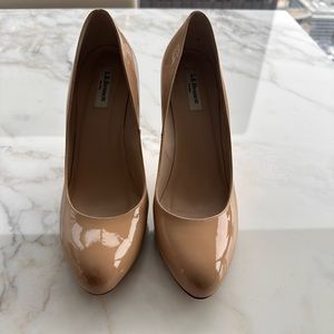 L.K Bennet real leather round tow high heels in beige